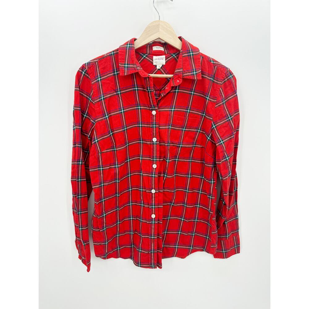 J. Crew Factory Red Plaid Button Down Boyfit Shirt Holiday Womens Small GT23